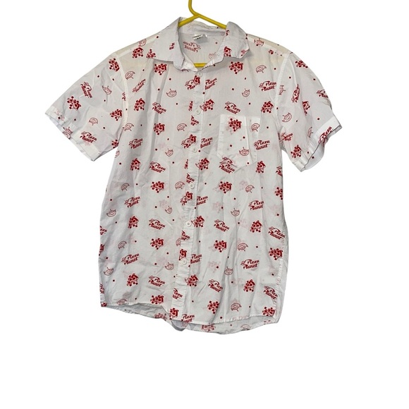 Disney Toy Story Pizza Planet White Button Down Camp Shirt for Men Size MED - Picture 1 of 3